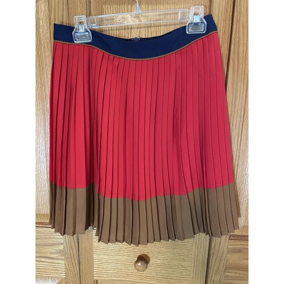 Lands' End Sz 6 Canvas 1963 Red Blue Brown Pleated A-Line Skirt Zip Back Women's - Picture 1 of 9